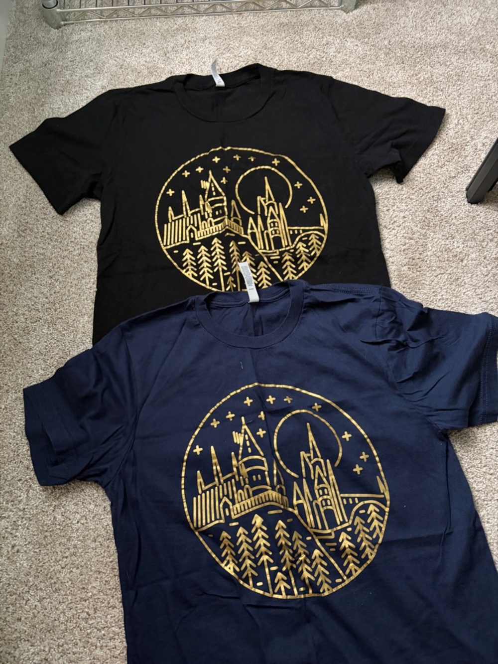 Two Hogwarts Castle T-Shirts / Navy + Black / Size Medium / Cotton
